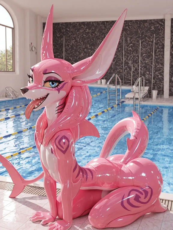 Jackal-Shark Hybrid Kneeling by Pool