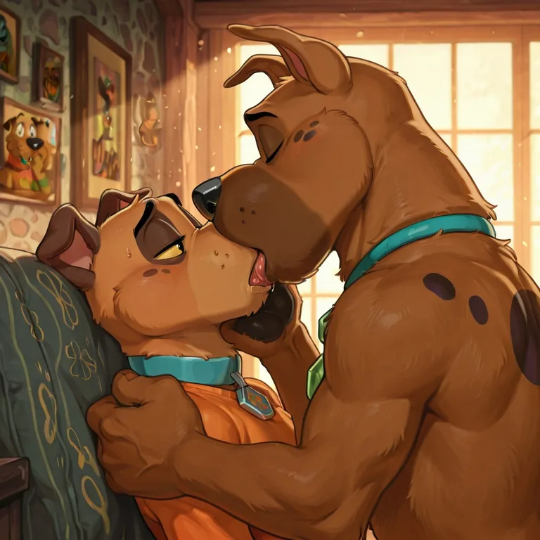 Furry Characters Sharing a Tender Kiss