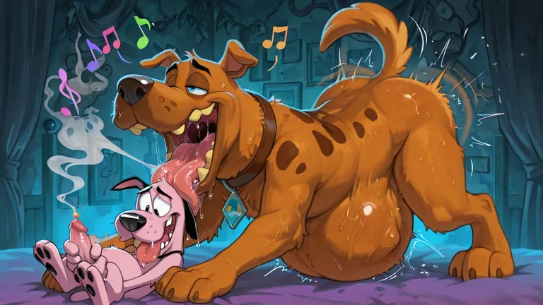 Courage the Cowardly Dog in Neon Rainbow Scene