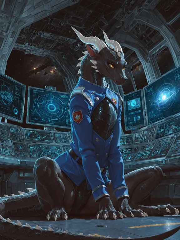 Dragon Captain on Spaceship Bridge