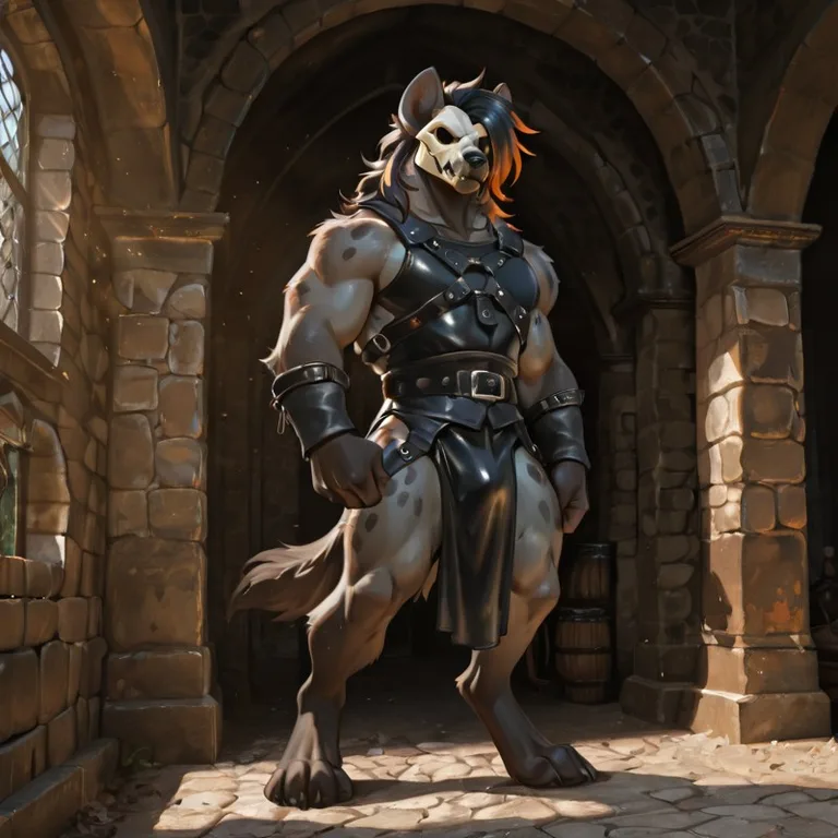 Muscular Hyena Warrior in Skull Mask