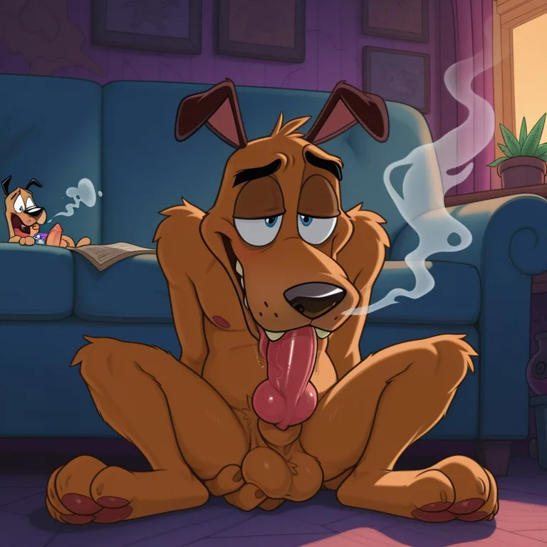 Courage the Cowardly Dog Stoner Portrait Smoking Marijuana