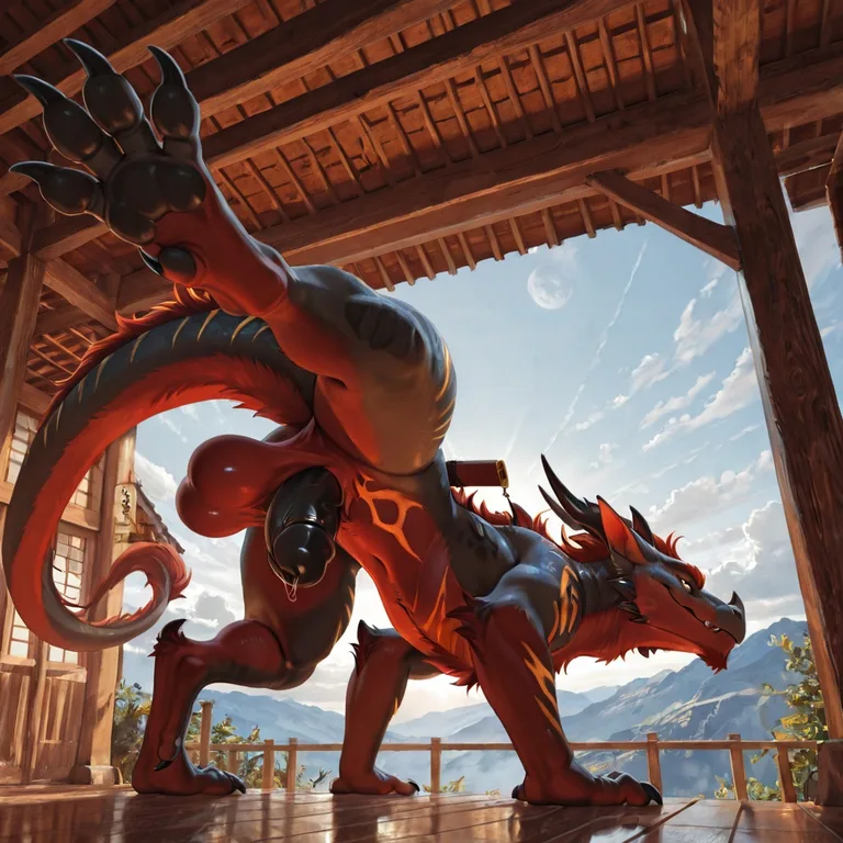 Majestic Furred Dragon on All Fours