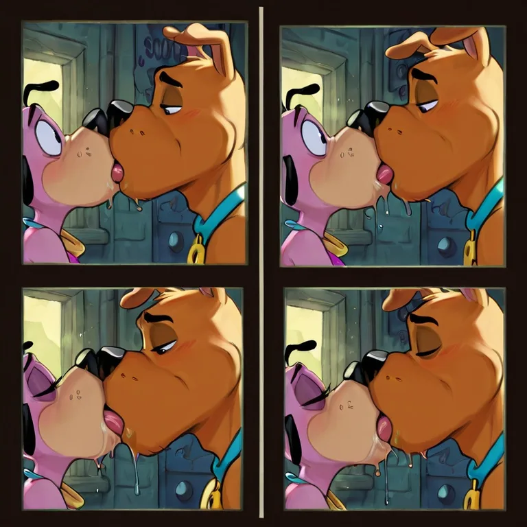 Cartoon Dogs Sharing a Kiss