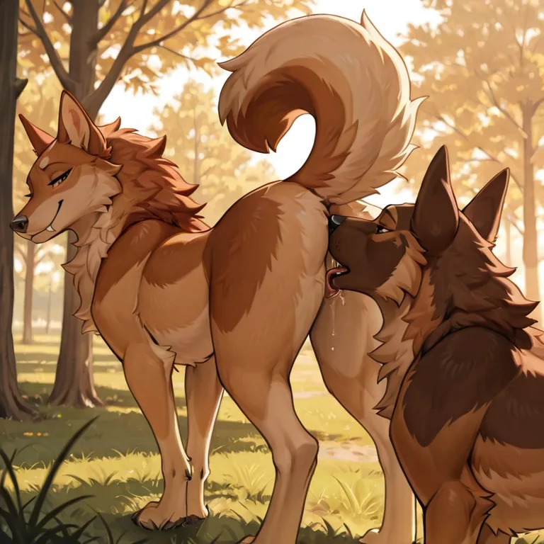 Two Canines In A Sunny Park