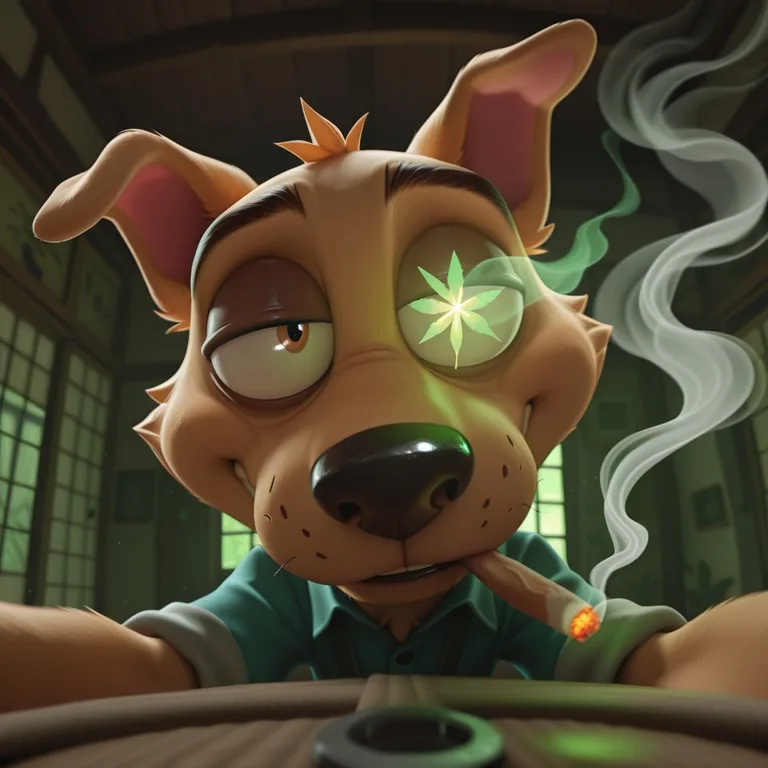 Stoned Courage Dog Blazes in Neon Glow