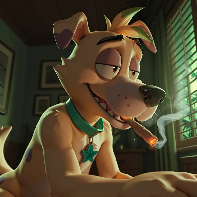 A Stoned Courage the Cowardly Dog Blowing Smoke Rings