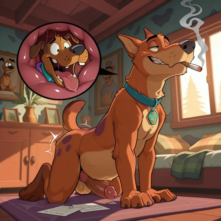 Courage and Scooby Sharing a Joint in a Cozy Room