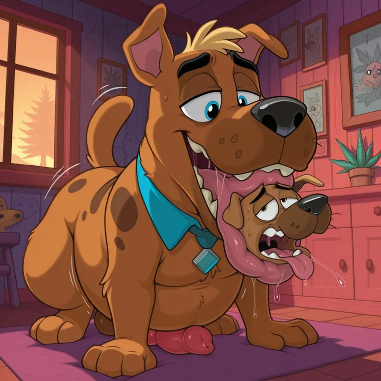 Two Toony Canines In Romantic Embrace