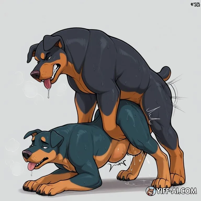 Two Rottweilers Wrestling in the Muddy Yard