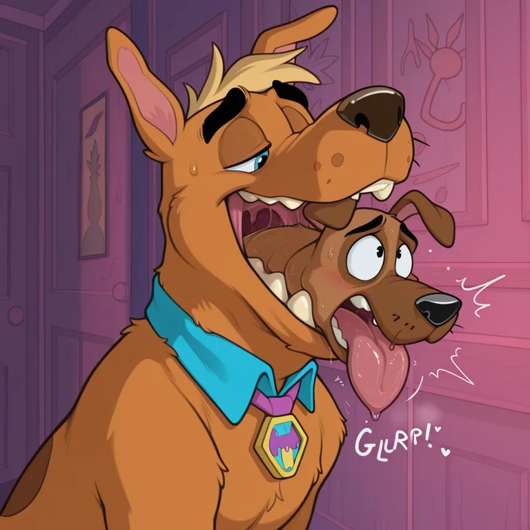 Two Cartoon Dogs in a Romantic Embrace