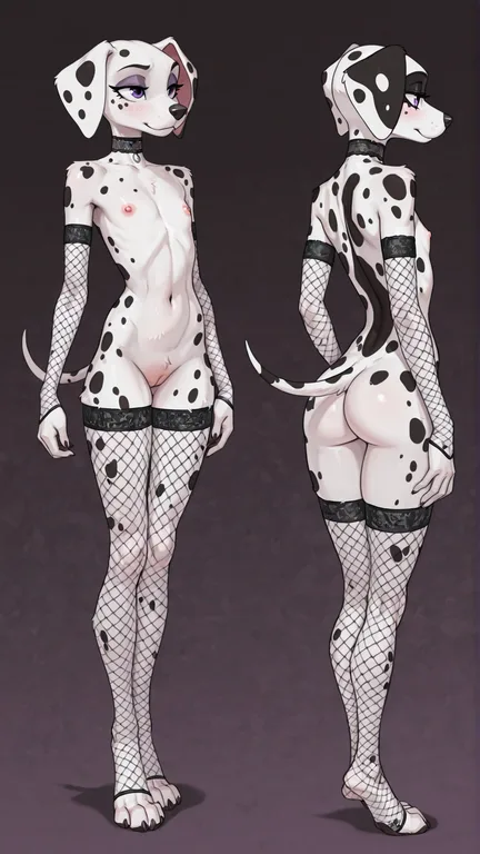 Dalmatian Dog in Fishnet Arm Wear