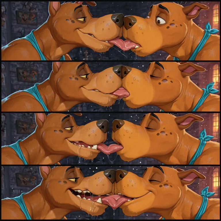 Cartoon Dogs in Passionate Embrace