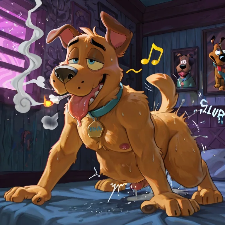 Courage the Cowardly Dog in Neon Fantasy Scene