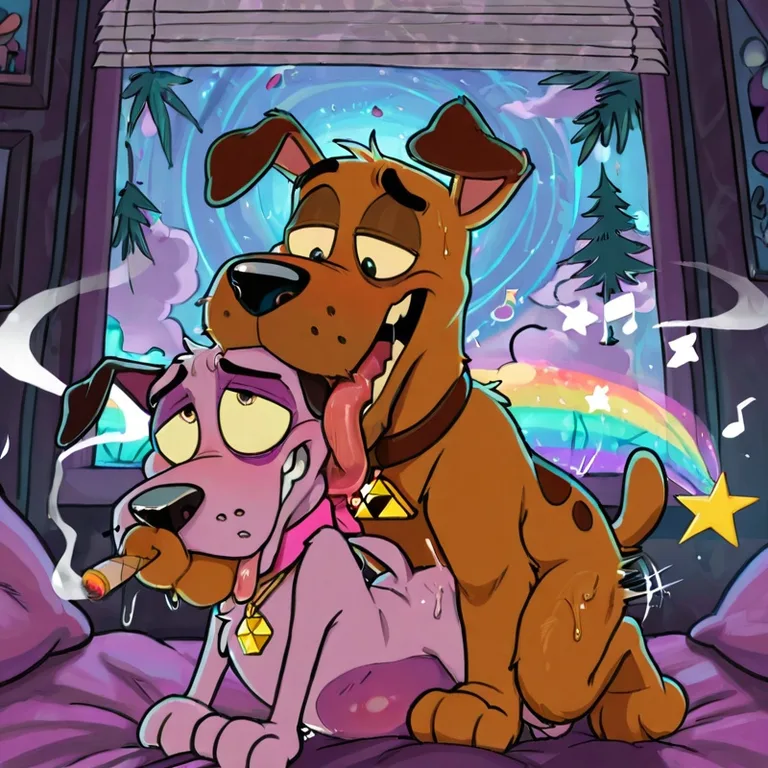Courage the Cowardly Dog and Scooby-Doo Romantic Embrace