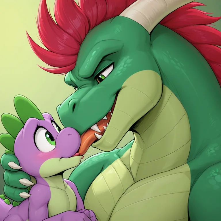 Spike the Dragon and Yoshi Kissing Passionately