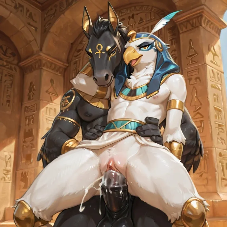 Duo, Set Species, Horus Species, Avian, Falcon Head, Bird, Mammal