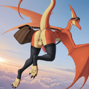 Pteranodon Soaring Through Cloudy Sky