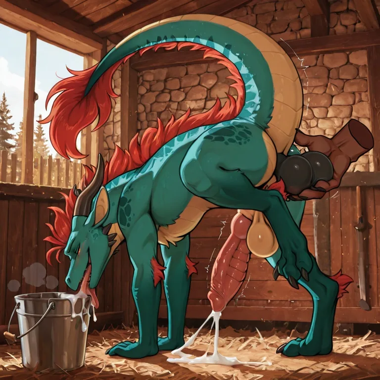 Majestic Furred Dragon Presenting in Stable