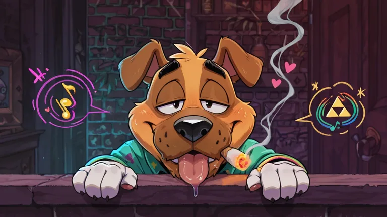 Stoned Furry Musician with Heart and Triforce Symbols