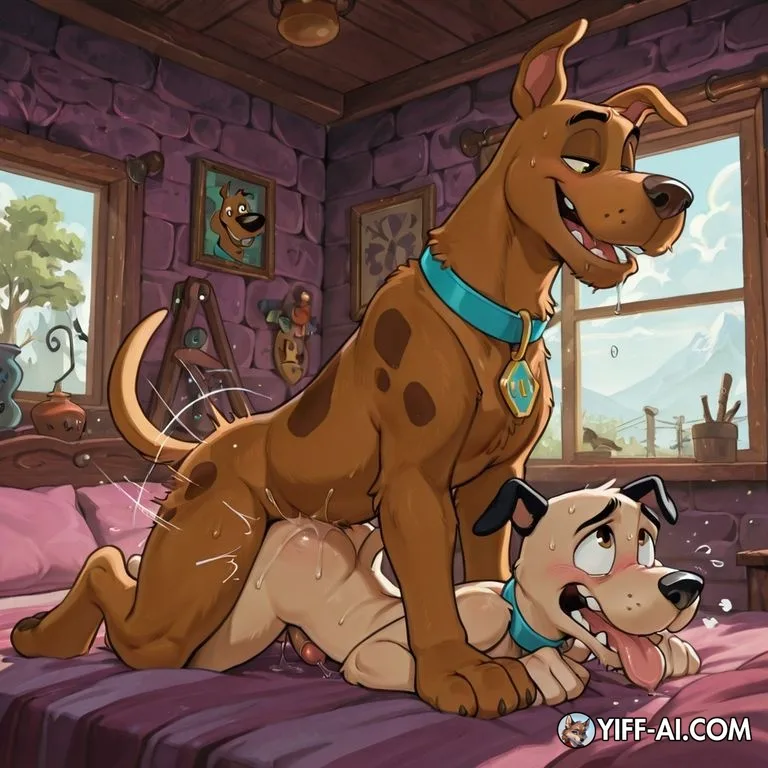 Courage and Scooby in Passionate Embrace