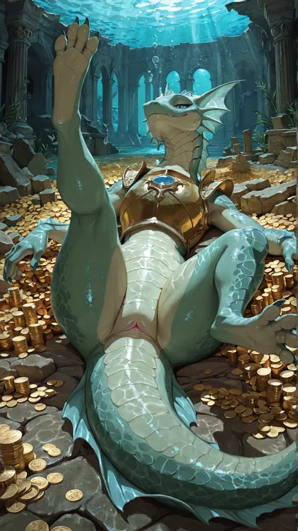 Sea Dragon Swimming in Underwater Palace