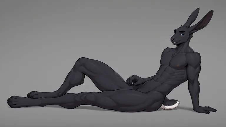 Solo, male, anthro, jackrabbit, black_body, black_face, blac