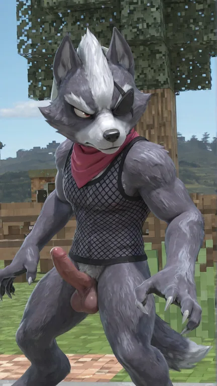 Anthro Wolf in Fishnet Topwear Standing