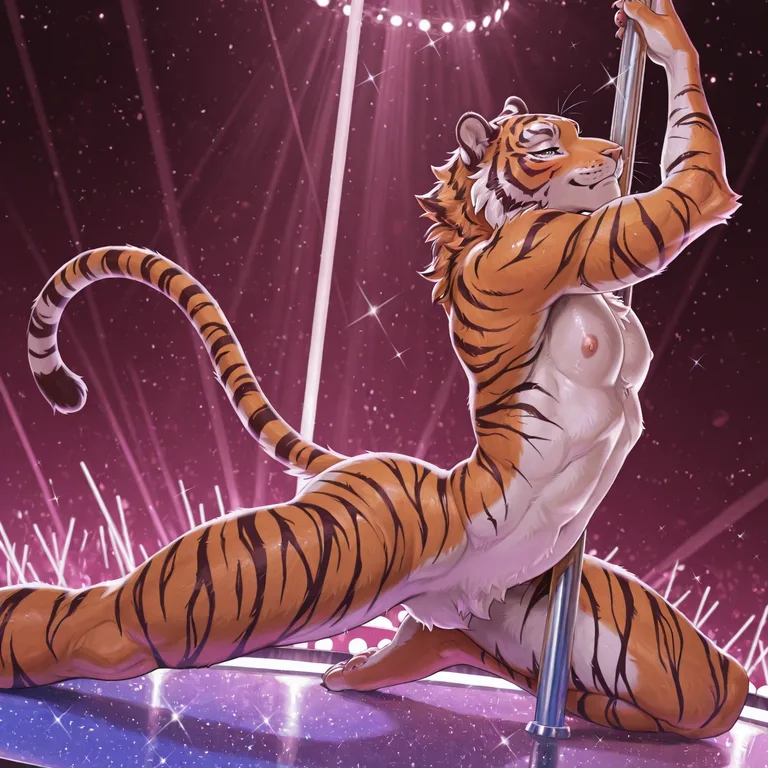 Tiger Pole Dancer in Glittering Splits Pose
