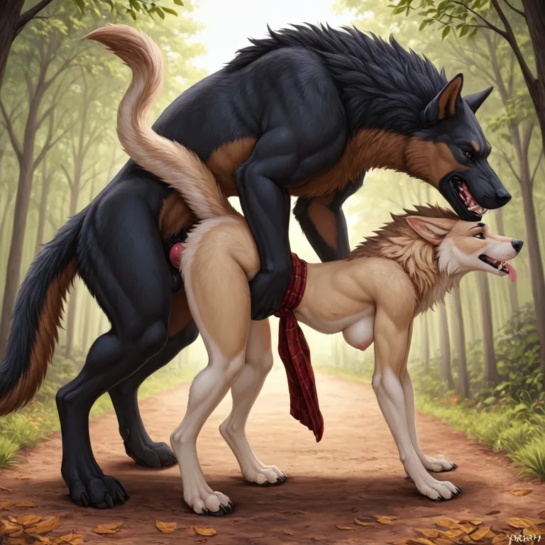 Wolf Mounting Dragon in Passionate Embrace