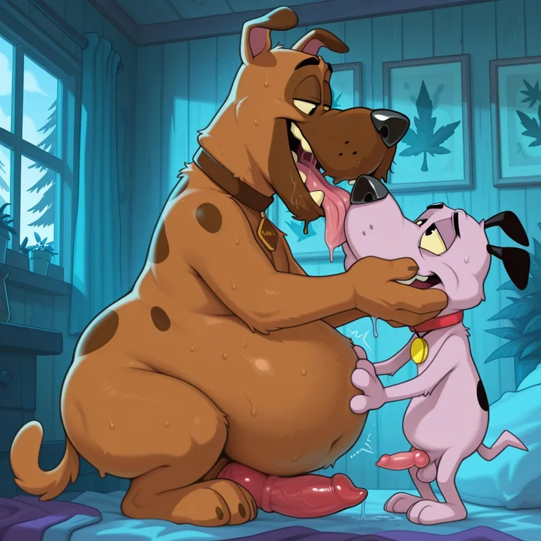 Two Courage the Cowardly Dog Hybrids in a Romantic Meadow