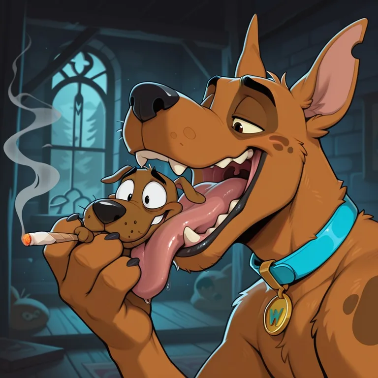 Scooby and Courage Share a Moment in a Cozy Room