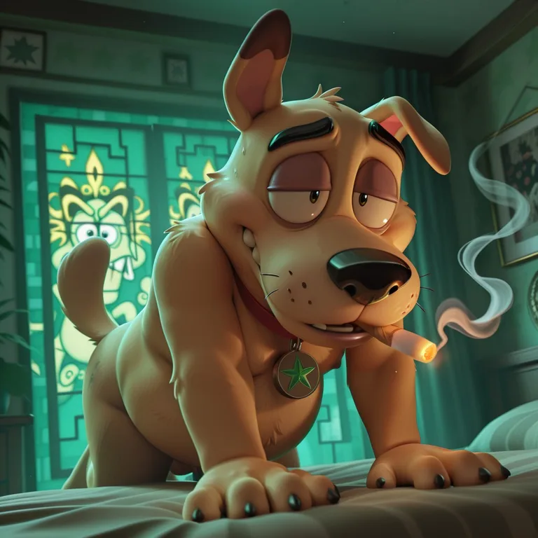Stoned Courageous Dog with Glowing Green Highlights