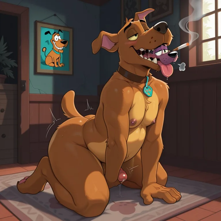 Scooby and Courage Sharing a Quiet Smoke in the Yard Duo