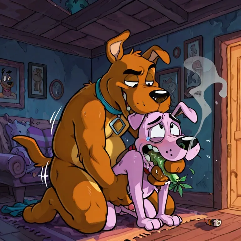 Scooby and Courage in a Cartoon Swallow Scene