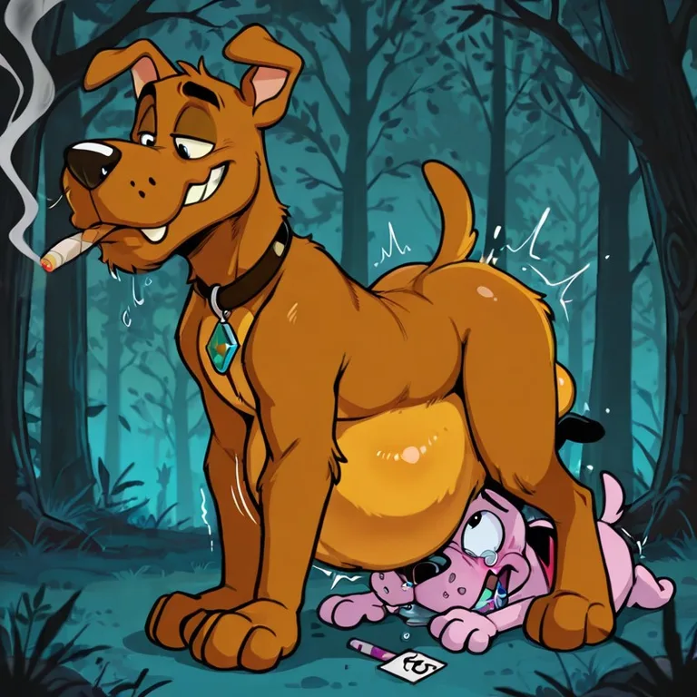 Scooby and Courage in a Cozy Cartoon Evening Duo