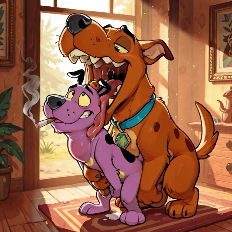 Courage the Cowardly Dog and Scooby-Doo in a Swallowing Scene