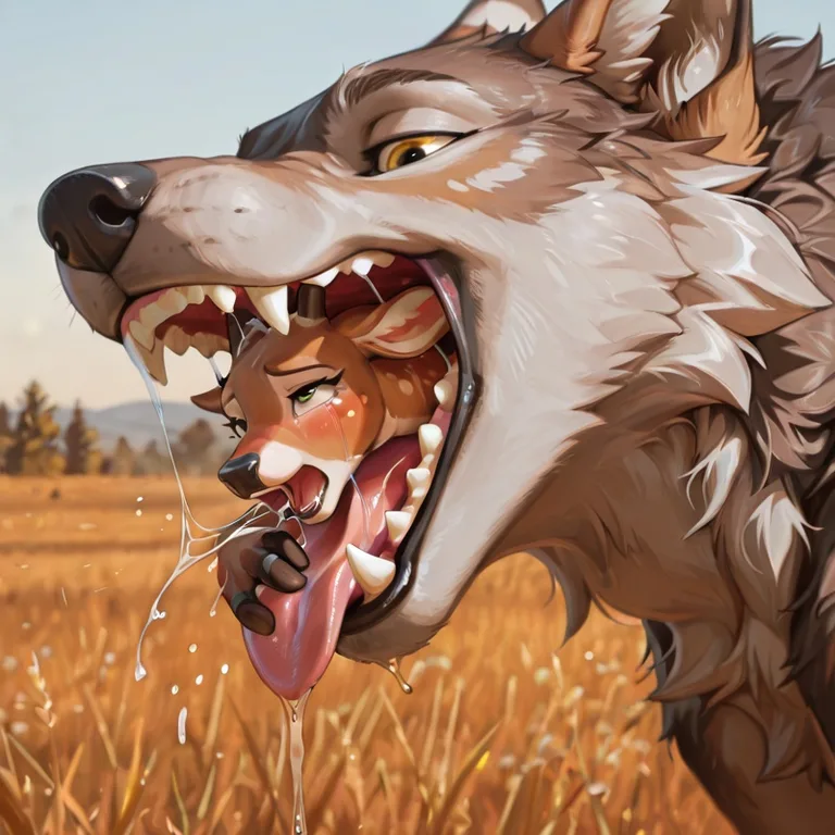 Predator Wolf with Deer in Mouth