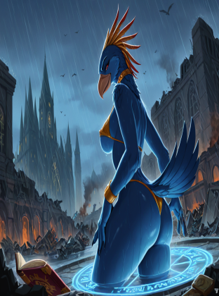 Tzeentch's Avian Sorceress in Ruined Cathedral