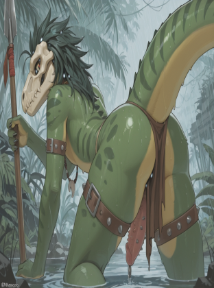 Raptor Warrior in Jungle Ruins Holding_spear