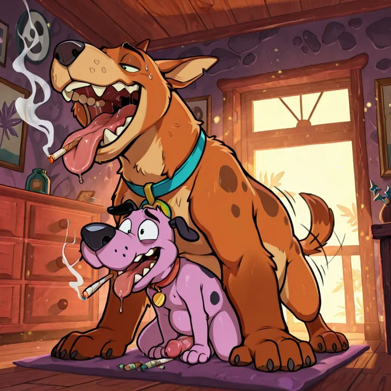 Courage and Scooby Sharing an Unusual Meal