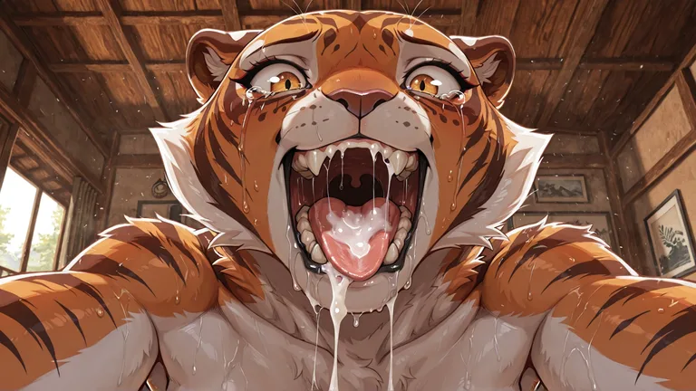 Tigress With Wet Mouth and Intense Gaze