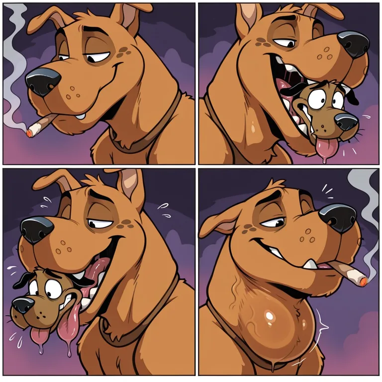 Scooby and Courage in a Cozy Tangle