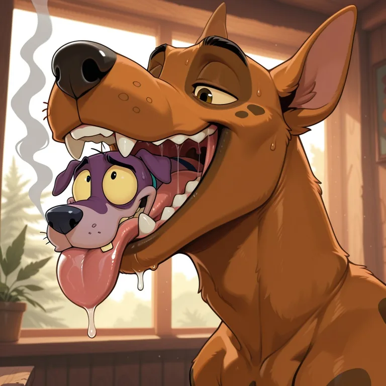 Scooby and Courage in a Cozy Den Encounter