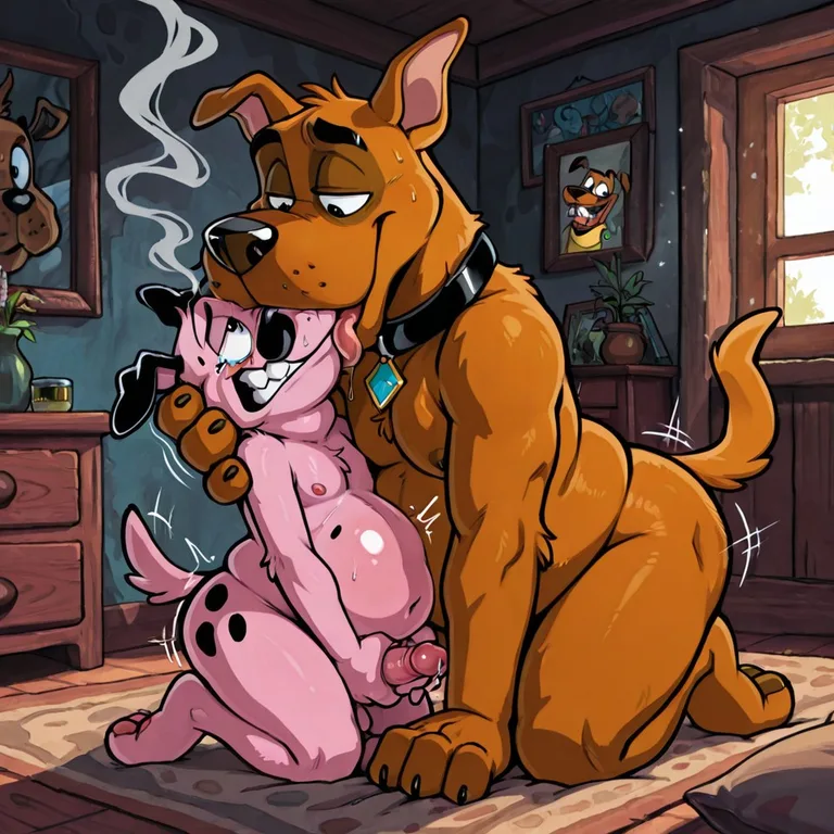 Two Cartoon Dogs In A Stoned Embrace