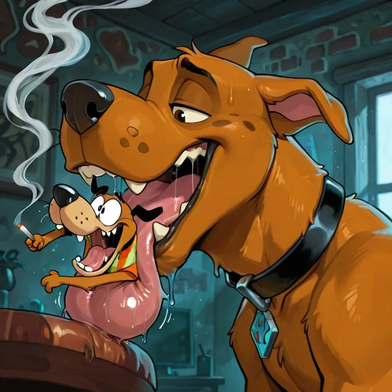 Scooby and Courage in a Cozy Stomach Scene Males