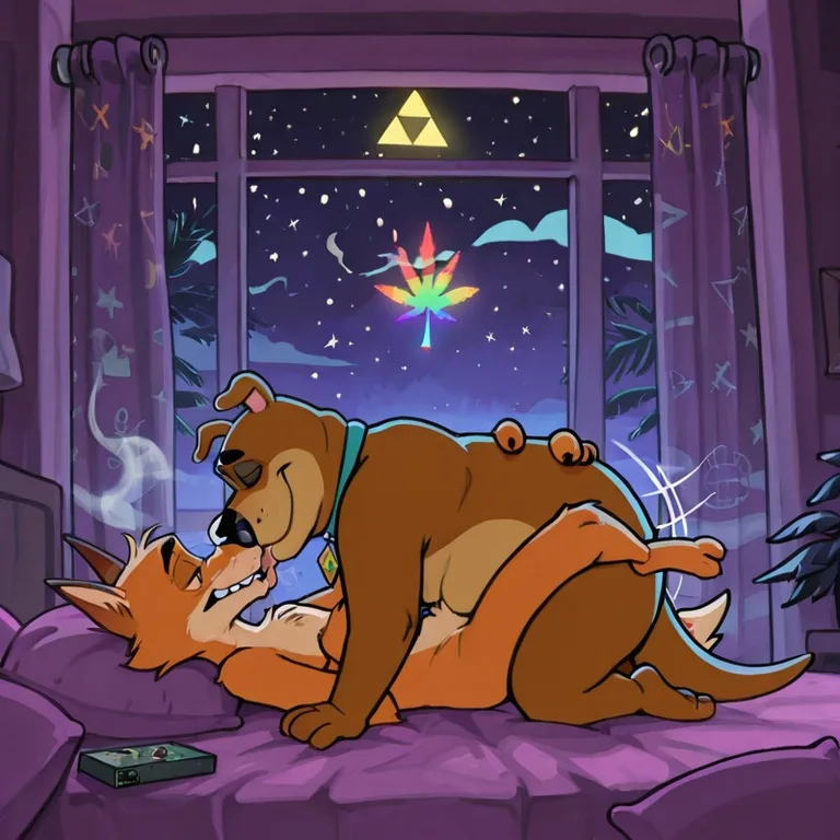 Courage the Cowardly Dog and Scooby Doo in Romantic Embrace