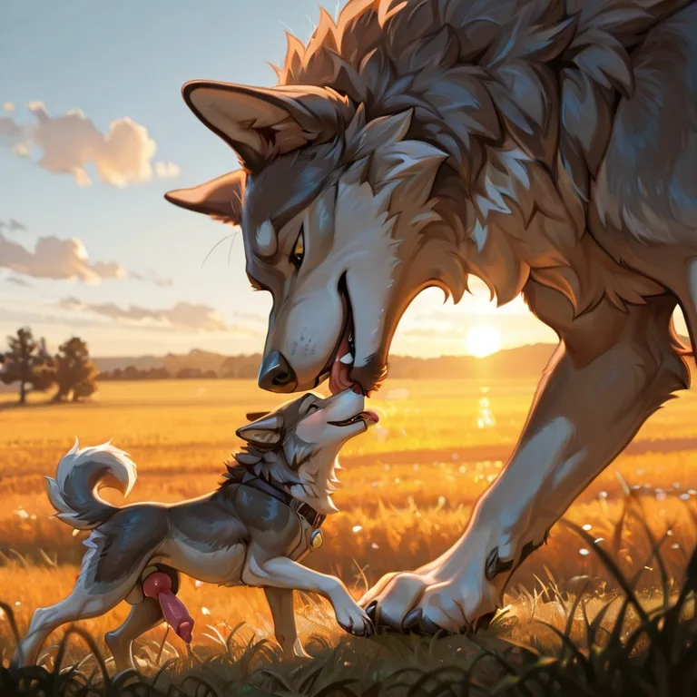 Two Wolves in a Field