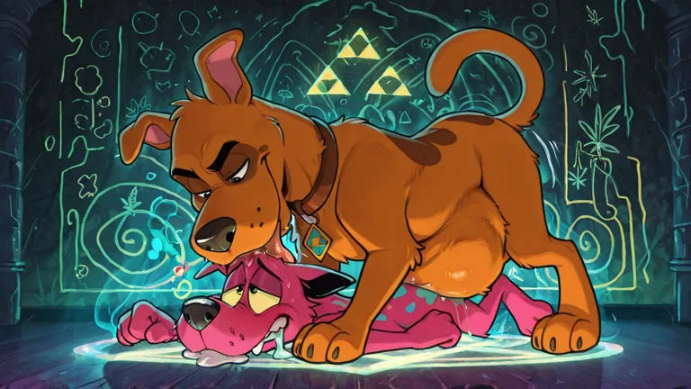 Courage the Cowardly Dog in Neon Rainbow Fur