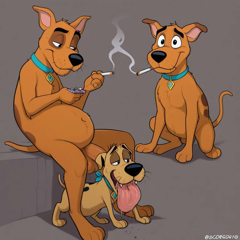 Canine Duo Smoking Marijuana, Courage and Scooby-Doo